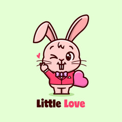 CUTE RABBIT WEARING RED SUIT AND BRING A HEART AND SMILLING 