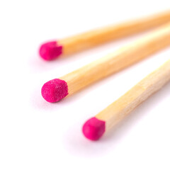 Wooden matches with sulfur for lighting a fire isolated on a white