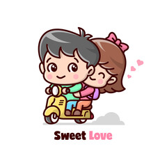 SWEET COUPLE RIDING A YELLOW SCOOTER AND FEELING LOVELY TOGETHER