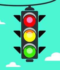 Traffic light, vector illustration on a blue background