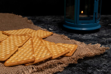 Closeup shot of crackers on a kitchen table