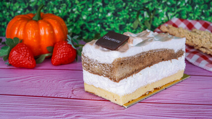 Tiramisu cake on top table texture