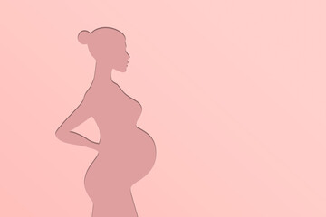 Obraz na płótnie Canvas Silhouette of a pregnant woman on a pink background. The concept of the birth of a child. The girl with the belly. The duration of pregnancy. Waiting for the birth of a baby. Mother. Gestation of the 