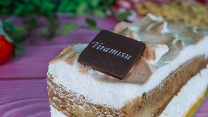 Tiramisu cake on top table texture