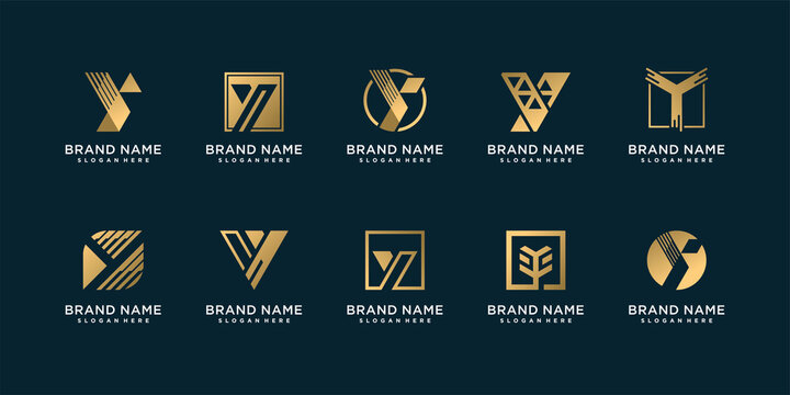 Set of letter Y logo collection with golden unique style Premium Vector