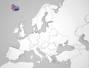 3D Europakarte auf der Island hervorgehoben wird