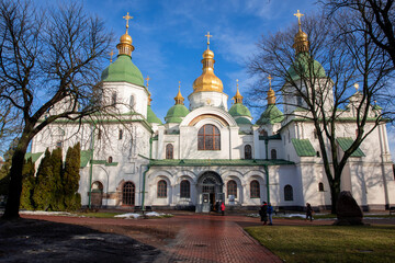 Fototapeta na wymiar Amazing view of Saint Sophia's Cathedral in Kyiv, Ukraine on a sunny winter day.