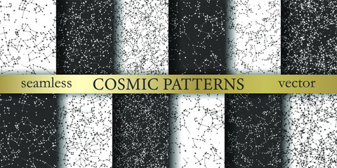 Collection of stars patterns. Vector stellar constellation set. Cosmic pattern. Space zodiacal universe background set. Astronomy Astrology objects pack. For design, wrapping, textile, cover etc.	
