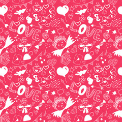Vector seamless pattern with reddoodles to Valentine's day on white background