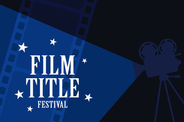Vector background on the theme of cinema. Film festival, graphic banner. Blue background, cinema presentation.