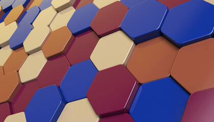 Happy color palette colorful haxagons background, 3d render illustration