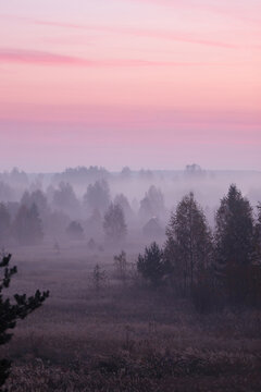 Dawn in the village of Dievo-Gorodishche, Yaroslavl region, Russia.