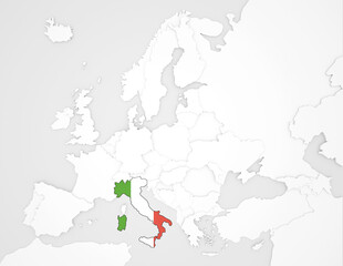 3D Europakarte auf der Italien hervorgehoben