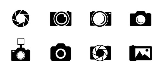 Photo and camera icon set. Icons of photography, image, photo gallery and photo camera. Diaphragm icon. image, photo gallery Vector illustration. - obrazy, fototapety, plakaty