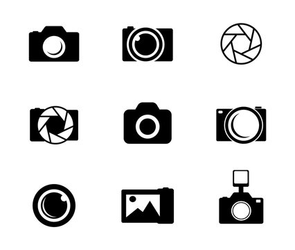 Photo and camera icon set. Icons of photography, image, photo gallery and photo camera. Diaphragm icon. image, photo gallery Vector illustration.