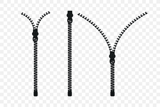 Set of zipper. Closed and open zipper with zip. Zip icon. Vector illustration.
