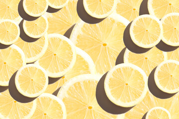 Slices of lemon  as textured background, close up and top of view.