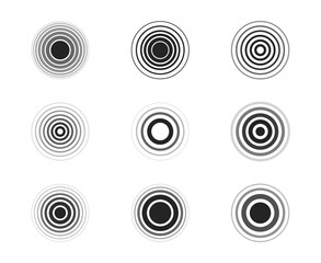 Set of sonar waves. Pain circles. Black rings. Radar icons. Symbols for your design. Vector illustration.