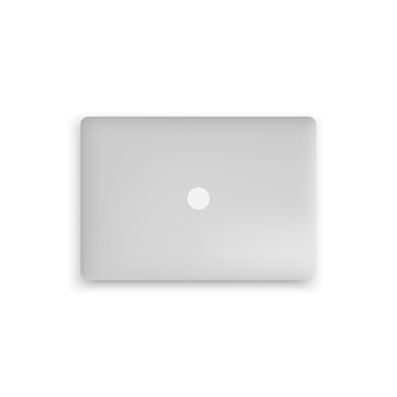 Closed realistic laptop top view, portable computer isolated on white background.