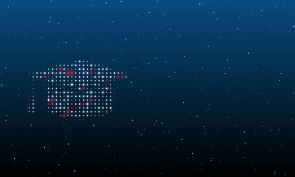 On the left is the square academic cap symbol filled with white dots. Background pattern from dots and circles of different shades. Vector illustration on blue background with stars