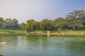 Lake at Raj Ghat for groundwater rejuvenation. Raj Ghat is a memorial dedicated to Mahatma Gandhi in New Delhi, India.