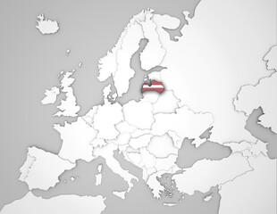 3D Europakarte auf der Lettland hervorgehoben wird 