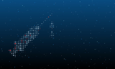 On the left is the syringe symbol filled with white dots. Background pattern from dots and circles of different shades. Vector illustration on blue background with stars