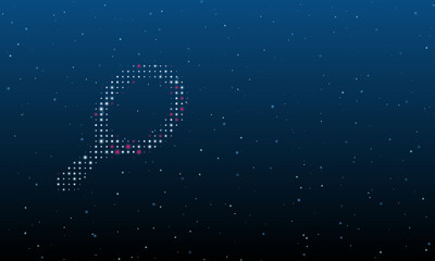 On the left is the tennis symbol filled with white dots. Background pattern from dots and circles of different shades. Vector illustration on blue background with stars