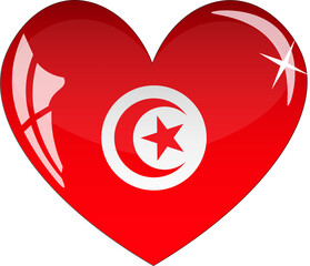 Tunisia flag in heart with glass or icon isolated on white background. Vector illustration