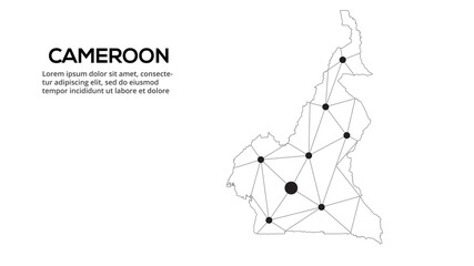 Cameroun communication network map. Vector image of a low poly global map with city lights. Map in the form of lines and dots