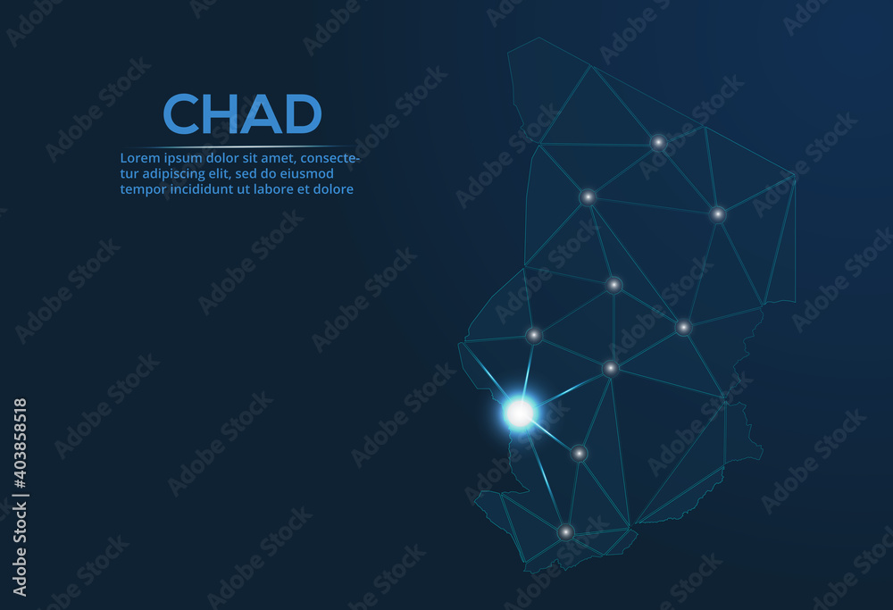 Aufkleber chad communication network map. vector low poly image of a global map with lights in the form of cit