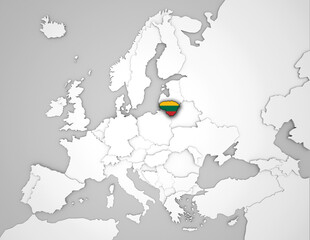3D Europakarte auf der Litauen hervorgehoben wird  © Benjamin ['O°] Zweig