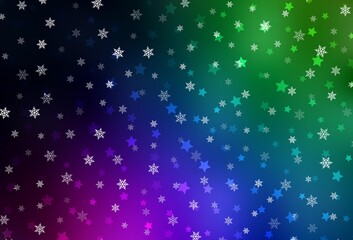 Dark Multicolor vector texture with colored snowflakes, stars.