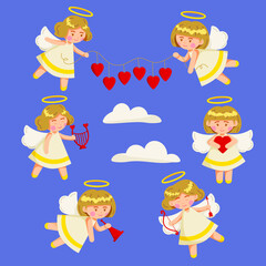 icons of angels and cupids for Valentine's Day. Vector, image, icons, illustrations.