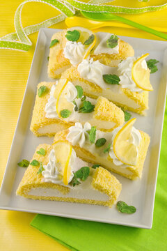 Swiss Roll Cake with Lemon Cream top View