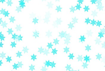 Light BLUE vector background with xmas snowflakes, stars.
