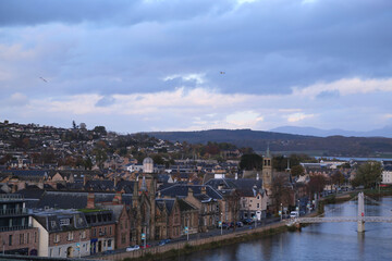 View of the city of Inverness on the river Ness, Scotland