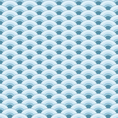 Geometrical blue circles waves seamless pattern print background.