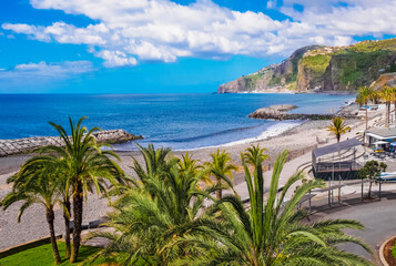 Coastline of Madeira island near Ribeira Brava town in summer holiday in Portugal