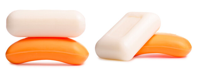Set collage soap on white background isolation