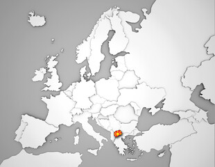 Fototapeta premium 3D Europakarte auf der Nordmazedonien hervorgehoben wird