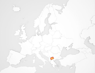 3D Europakarte auf der Nordmazedonien hervorgehoben wird