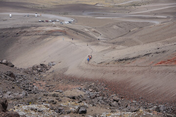 Trekkers descending the Cotopaxi volcano, Cotopaxi Natioanal Park, Ecuador 