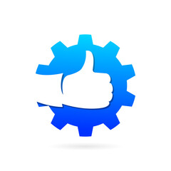 gear logo with thumbs symbol