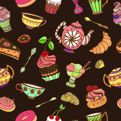 Vector seamless pattern with cakes.