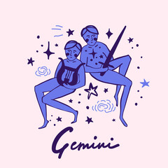 Hand drawn vector zodiac sign. Gemini
