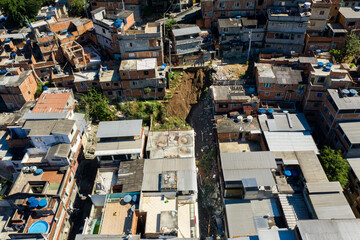 Fototapeta premium Aerial view of a favela in rio de janeiro, brazil. Slum.