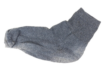old gray sock on a white background