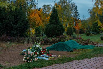 A fresh grave after a funeral