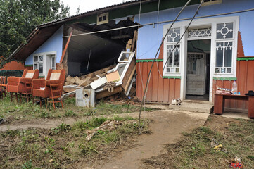 The damage after flood crisis at the village,Ukraine